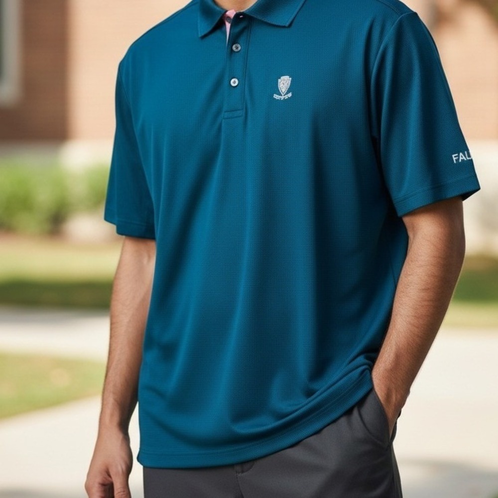 Greyson Mens Teal‎ Blue Micro Grid Performance Golf Polo Shirt Size Medium M